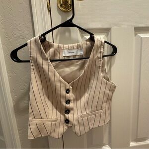 Bershka Beige and Black Striped Vest